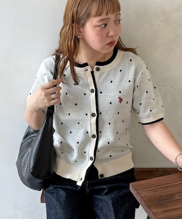 【U.S. POLO ASSN.】フェイクレイヤードスウェットライクカーディガン