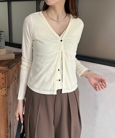 Vネックレイヤード風スラブカーディガン