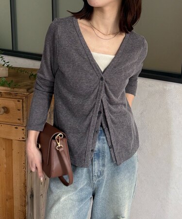 Vネックレイヤード風スラブカーディガン
