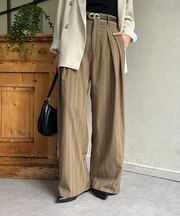 リネンタッチストライプタックパンツ