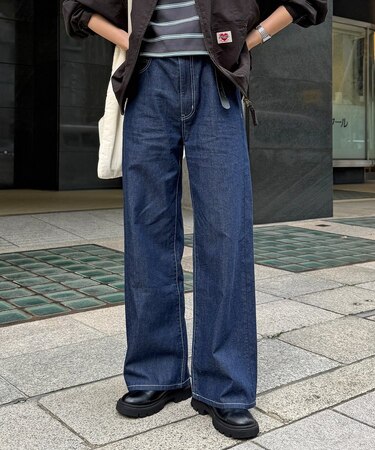 ハイウエストストレート麻混デニム