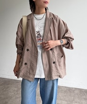 麻混ドルマンテーラードジャケット