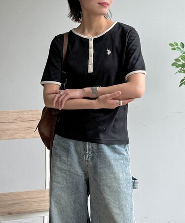【U.S. POLO ASSN. 】ヘンリーネックリブ半袖T