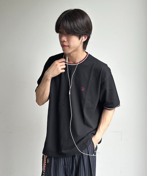 【U.S. POLO ASSN.】配色リブ鹿の子T