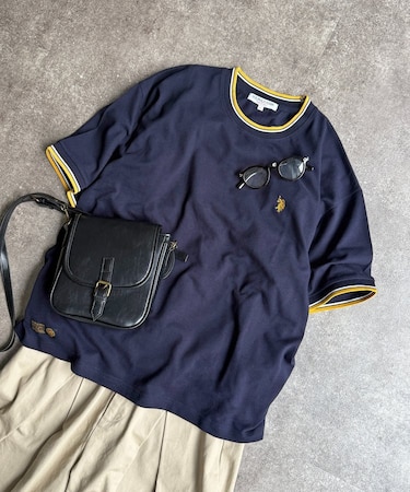 【U.S. POLO ASSN.】配色リブ鹿の子T