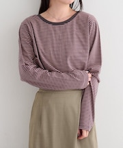 【Kastane】【前後2WAY】B ボーダーバックリボンロンTEE