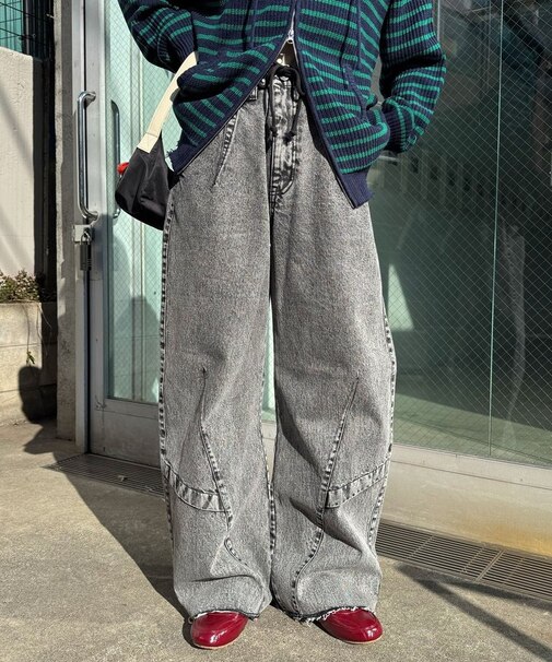 【Ciaopanic】【Anti Warp】切替カーブワイドデニム