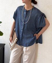 パウダー加工デニムドルマンブラウス