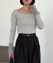 【CAPRICIEUX LE'MAGE】ボーダー袖ボタンロンT