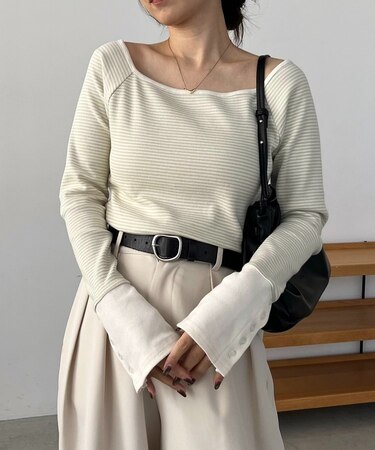 【CAPRICIEUX LE'MAGE】ボーダー袖ボタンロンT