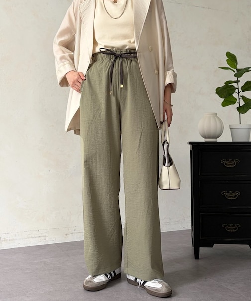 リネンライク配色イージーパンツ