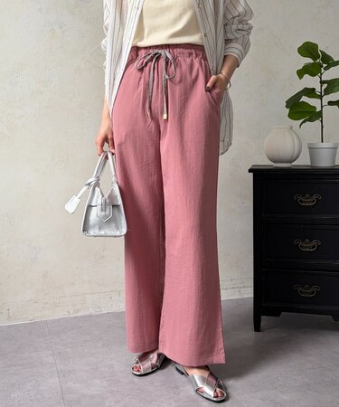 リネンライク配色イージーパンツ