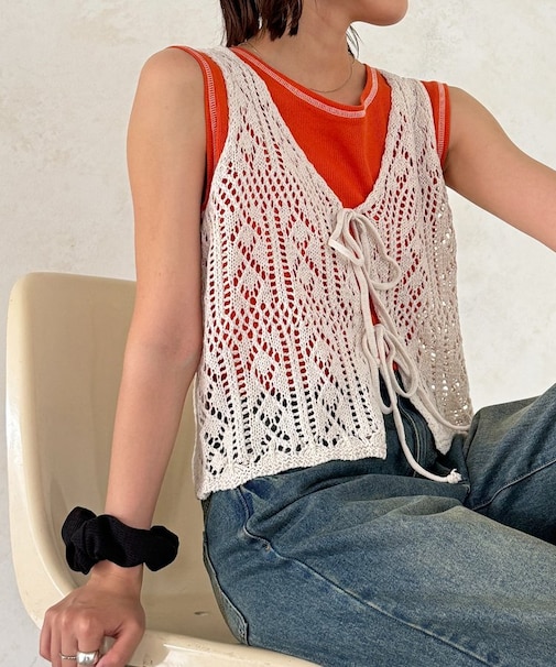 前リボンかぎ編みビスチェ