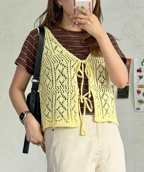 前リボンかぎ編みビスチェ