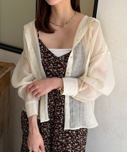 GOLDボタンワッシャーシアーフードシャツ
