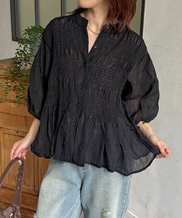 シアーシャーリング5分袖ブラウス