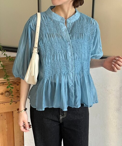 シアーシャーリング5分袖ブラウス