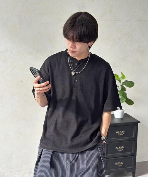 接触冷感ワッフルヘンリーT