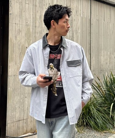 【Ciaopanic】レザー襟切替シャツ