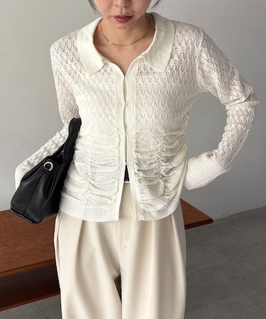 【CAPRICIEUX LE'MAGE】レースシャーリングホックカーディガン