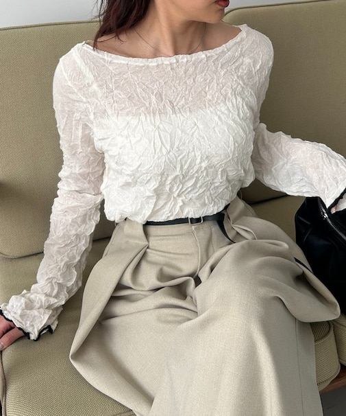 【CAPRICIEUX LE'MAGE】リンクルボートネックニット