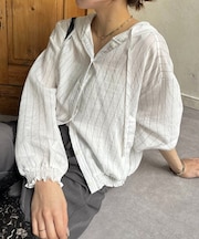 ストライプ柄フーディーブルゾン