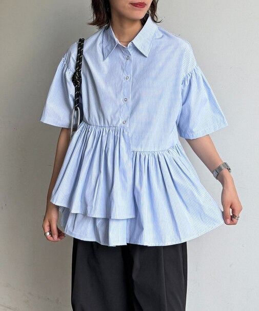 フリル半袖チュニックシャツ