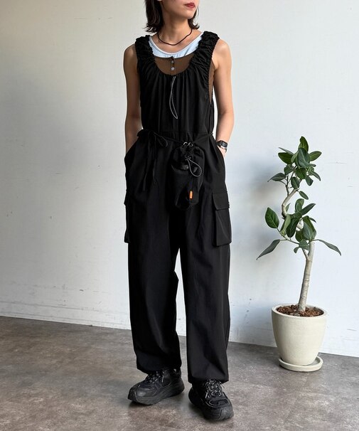 【2点セット】ストレッチナイロンパッカブルサロペ