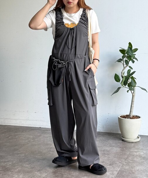 【2点セット】ストレッチナイロンパッカブルサロペ