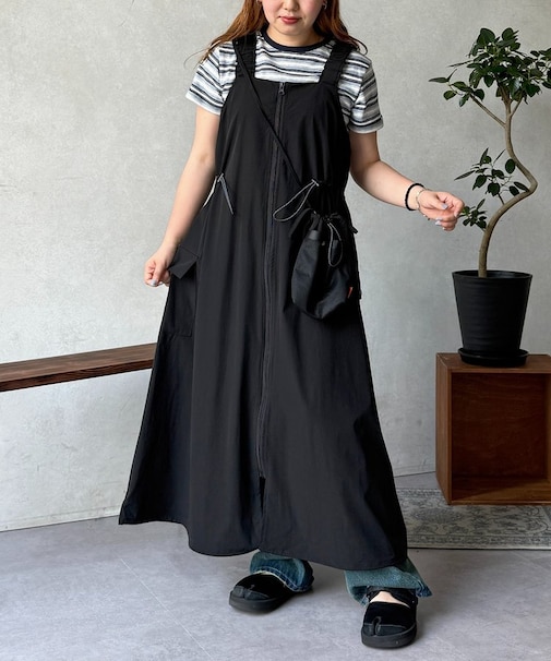 【2点セット】ストレッチナイロンパッカブルジップワンピース