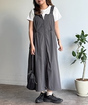 【2点セット】ストレッチナイロンパッカブルジップワンピース