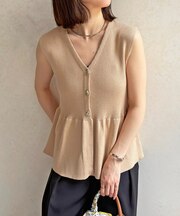 ニュアンスボタンペプラムノースリニット