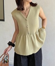 ニュアンスボタンペプラムノースリニット
