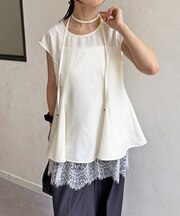 ペプラムブラウス×レースキャミセット