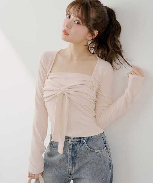【Chico】ボレロ風リボントップス