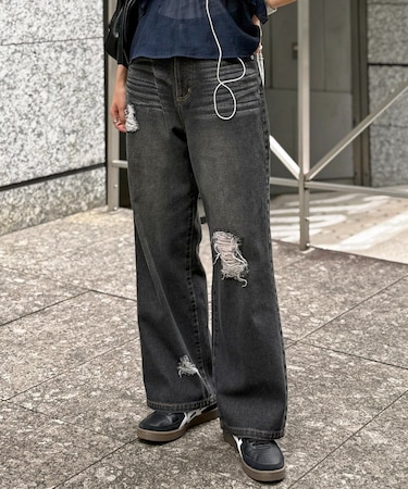 ダメージレースデニムパンツ