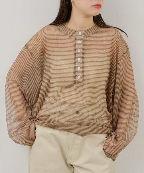 【Kastane】【WHIMSIC】シアーボーダーヘンリーネックプルオーバー