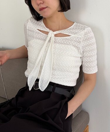 【CAPRICIEUX LE'MAGE】レースノット5分袖トップス
