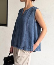 パウダー加工デニムノースリブラウス