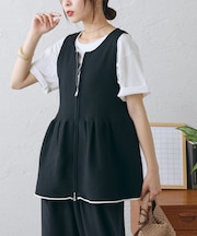 【CIAOPANIC TYPY】スポンディッシュWZIPペプラム配色ニットベスト