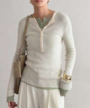 【Loungedress】シアーリブヘンリーニット