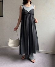 ノースリワンピース×チュールキャミワンピースセット