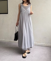 ノースリワンピース×チュールキャミワンピースセット