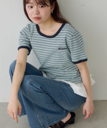 【Kastane】ボーダー刺繍TEE