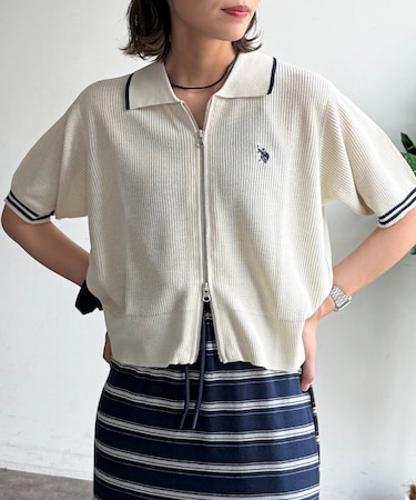 【U.S. POLO ASSN.】襟付きジップ半袖カーディガン