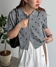 【U.S. POLO ASSN.】襟付きジップ半袖カーディガン