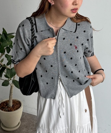 【U.S. POLO ASSN.】襟付きジップ半袖カーディガン