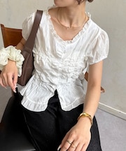 くしゅくしゅシアーフレンチブラウス