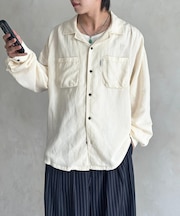 リネン混長袖開襟シャツ