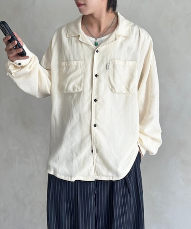 リネン混長袖開襟シャツ